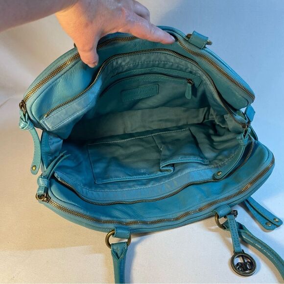 Audrey Brooke turquoise soft leather large zip satchel many compartments - Picture 11 of 16